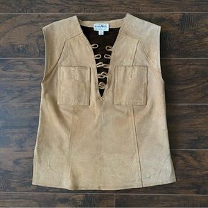 vintage leather vest 70s knit back